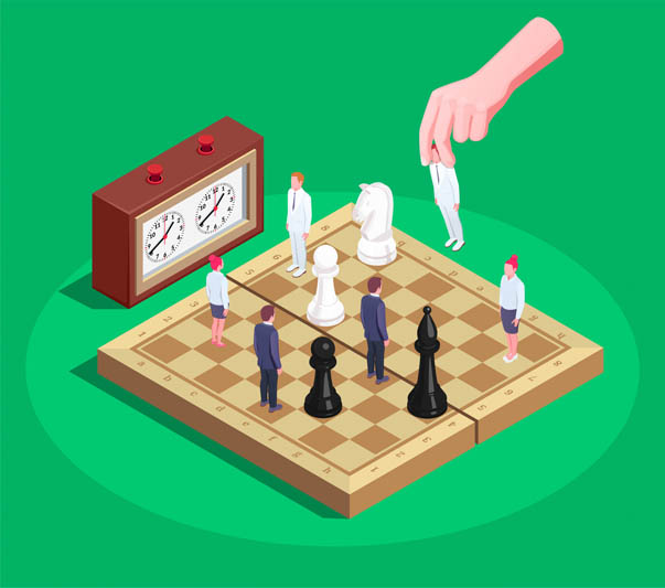 صفحه شطرنج سبز و بازی کنان کارتونی
